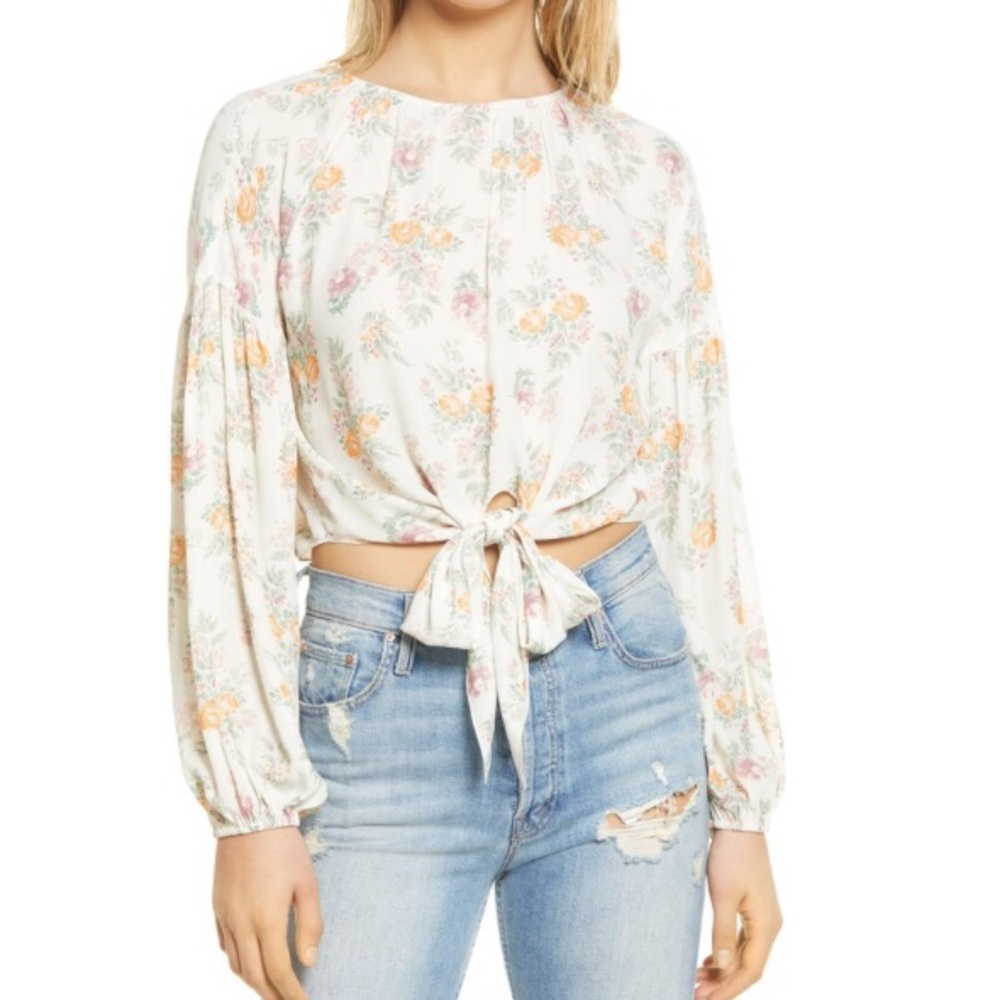 Wayf Floral Front Tie Blouse